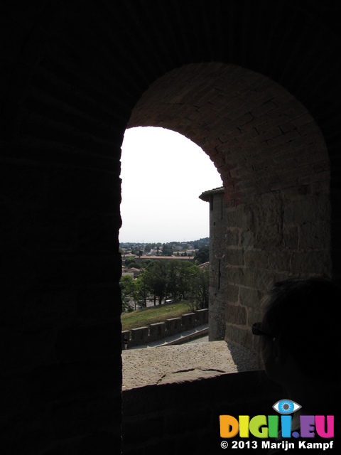 SX28229 Jenni looking at view through window Carcassonne Castle